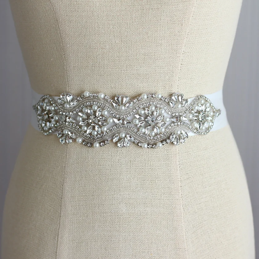

Bridal dresses belt wedding Sash luxury diamond crystal Bride 's belts White Ribbon wedding sparkling rhinestone pearl sashes