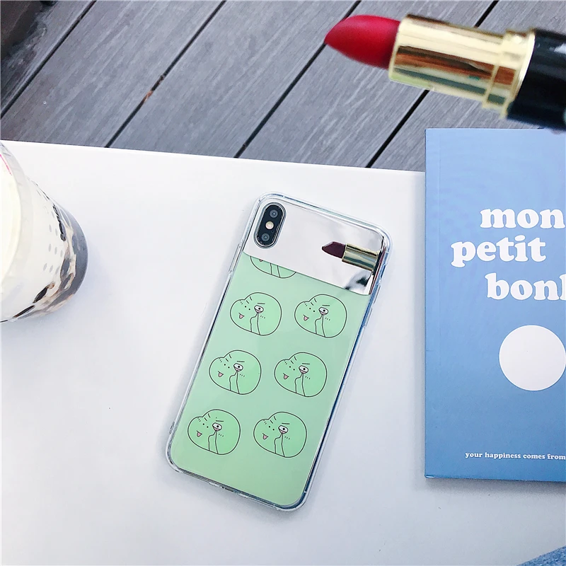 Роскошный зеркальный чехол для iPhone7 6 6S 8 Plus X XR XS Max с милым мультяшным динозавром