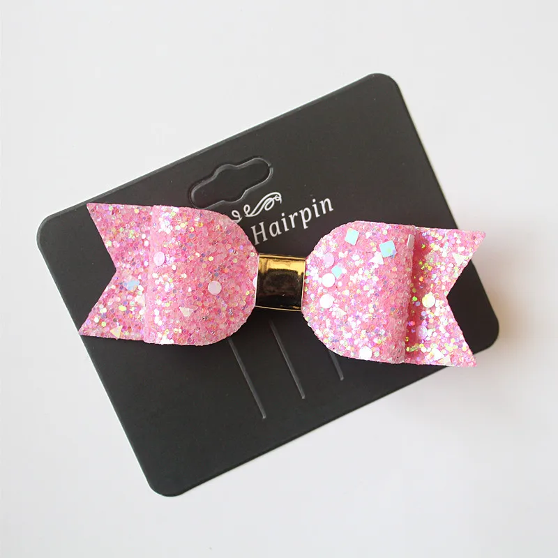Hot pink 24 шт двойные волосы бант Принцесса Дети Девочка заколка для волос Искусственный Блеск Войлок личи стриа кожаные волосы pu сцепление полоса золото Зажим Заколки - Цвет: Hot pink