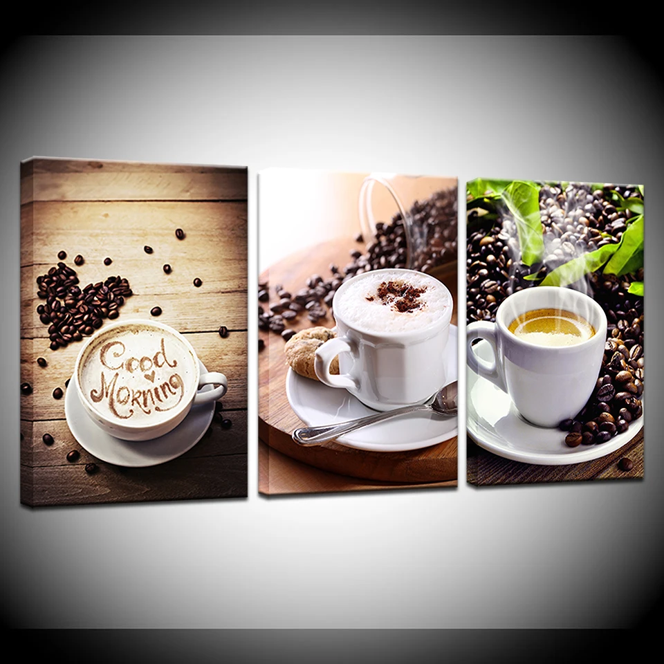 

3Pcs Coffee Canvas Painting Poster Wall Pictures For Living Room Print On Canvas Wall Decor Painting( Frame) HD Print Painting