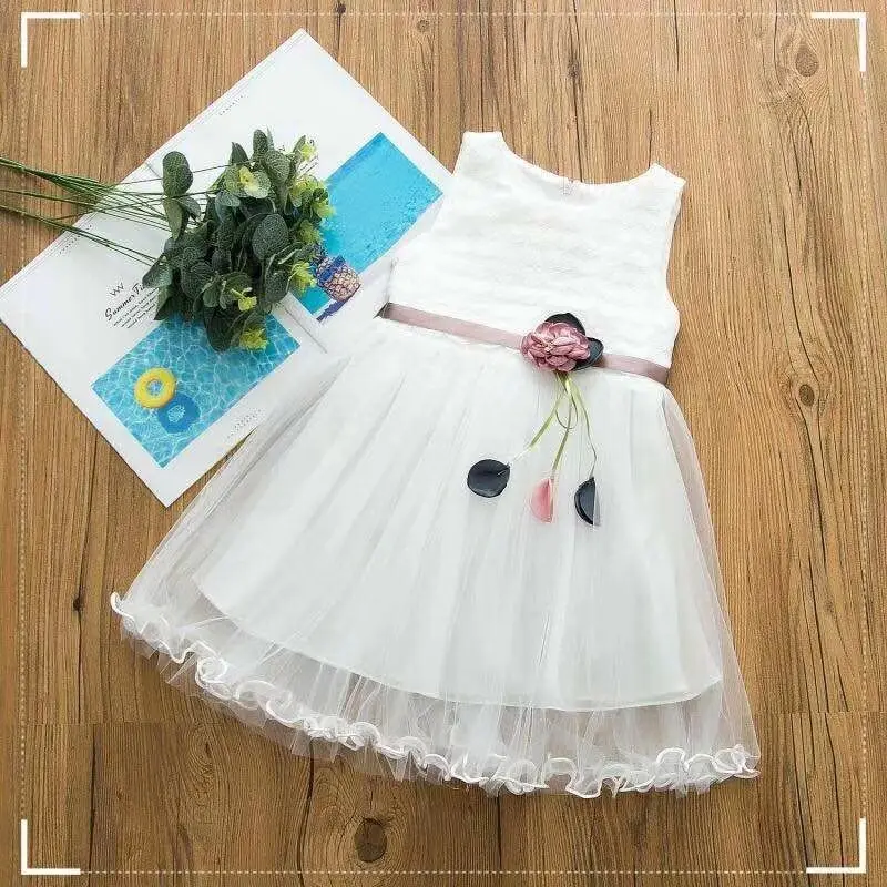Платье для девочек летнее Новое Детское модное однотонное свадебное платье без
