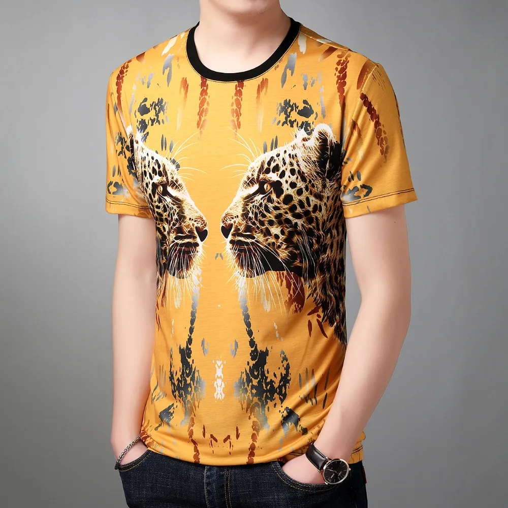 

Personality leopard pattern 3D digital printing fashion short sleeve t shirt Summer 2018 New quality soft breathable t shirt men