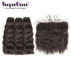 Необработанная индийская натуральная норка пряди волос с фронтальной естественной пучки прямых и волнистых волос пряди с фронтальной 13x4 Бесплатная доставка