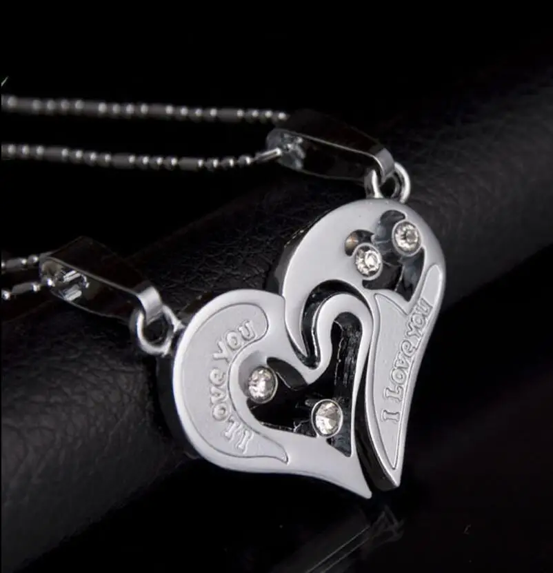 Fashion Heart-shape "I Love You" Stainless Steel Couple Lovers Half Heart Pendant Necklace Puzzle pendant necklace(One Pair) |