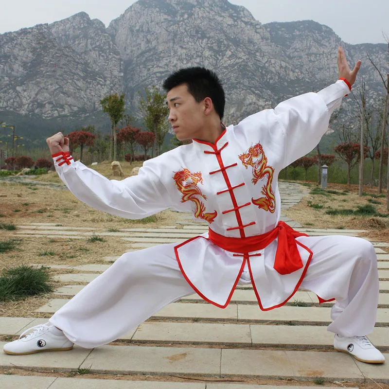 

USHINE HX09 White Double Dragon Traditional Chinese Tai Chi Clothing Long Sleeve KungFu Uniforms Wushu TaiChi Martial Arts Suit