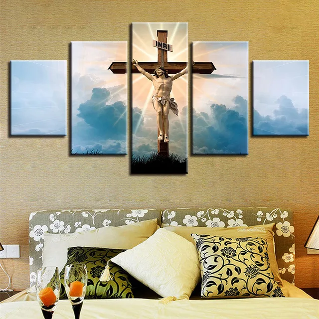 Modular Canvas Painting Poster 5 Pieces Christian Religion Jesus God Picture Cross Sunshine Scenery Modern Prints Decor Wall Art | Дом и сад
