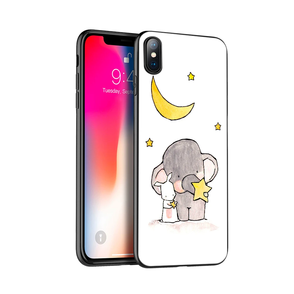 Черный ТПУ чехол для iphone 5 5s SE 2020 6 6s 7 8 plus x 10 XR XS 11 pro MAX мультфильм милый слон кролик |