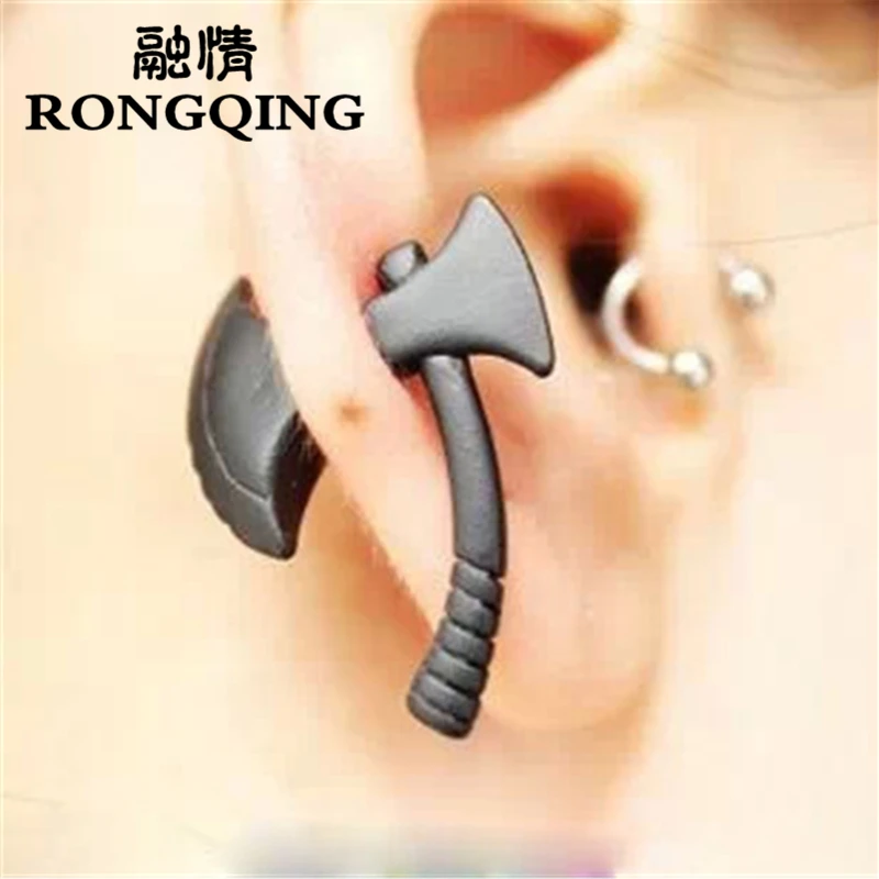 

RONGQING 12 пара/лот Необычные черные серьги Ax Oorknopjes 3D крутые серьги-гвоздики для женщин и мужчин Oorbel мужские серьги