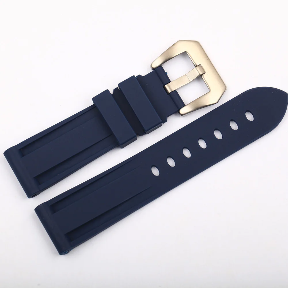 Blue Silver buckle Мужской резиновый ремешок 22 мм 24 мм 26 мм водонепроницаемый силиконовый ремешок для часов черный, синий, зеленый, оранжевый, белый ремешок для часов - Цвет ремешка: Blue Silver buckle