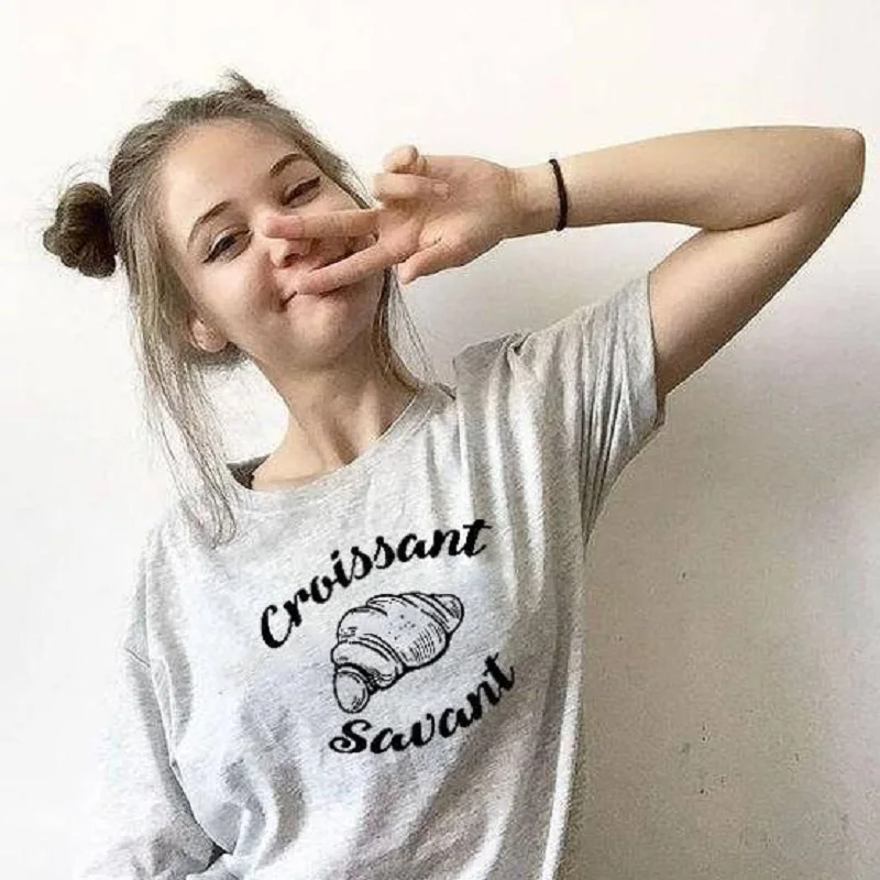 2019 Новый croissant sauant творческий печатных футболку Для женщин футболки Модная