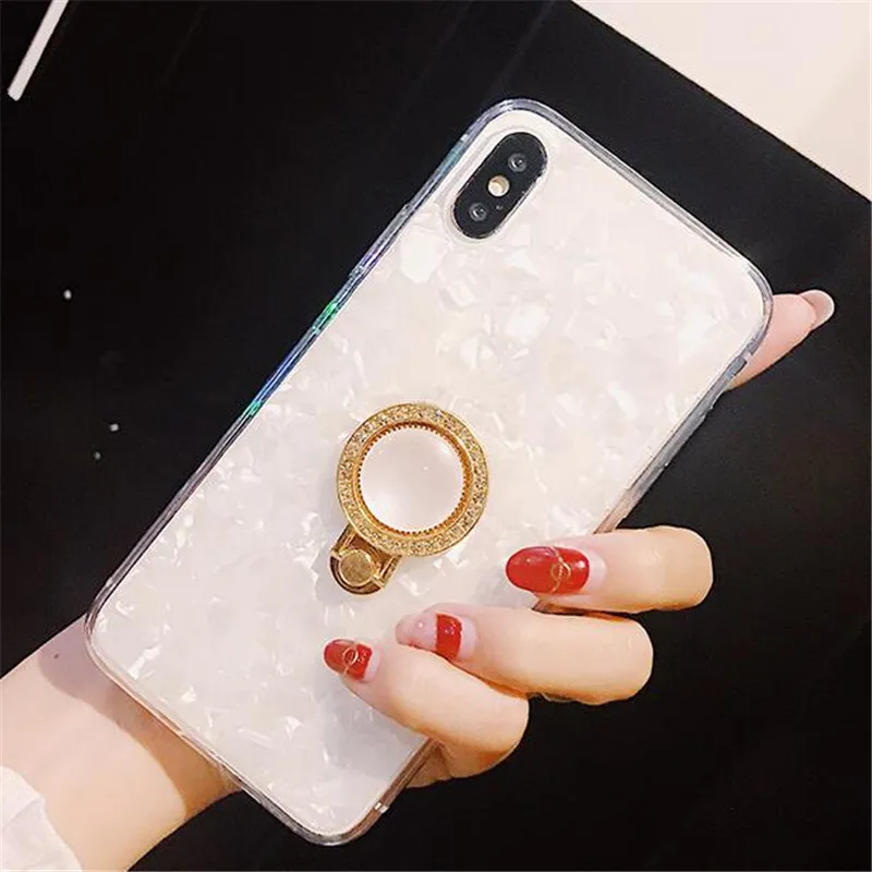 UVR Phone Case Rhinestone Finger Ring Holder Bling Pattern Back Cover Mobile Cases TPU For Iphone X 6 7 8 Plus |