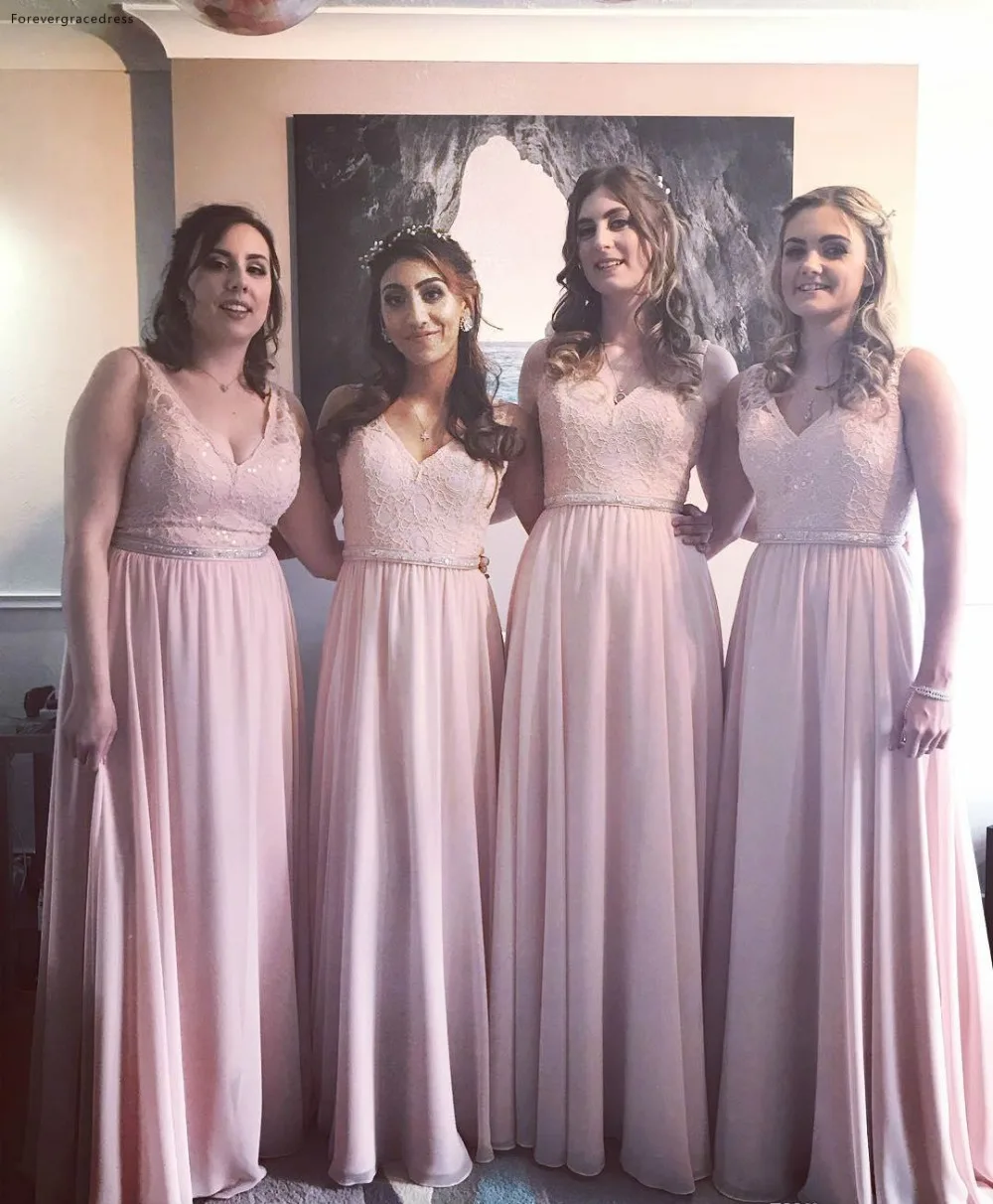 Шифоновые платья для подружек невесты розового цвета в стиле бохо летние
