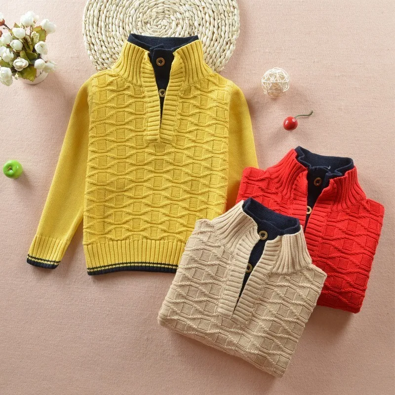 Осень зима 2018 модные топы с высоким воротником для мальчиков Хлопковый вязаный