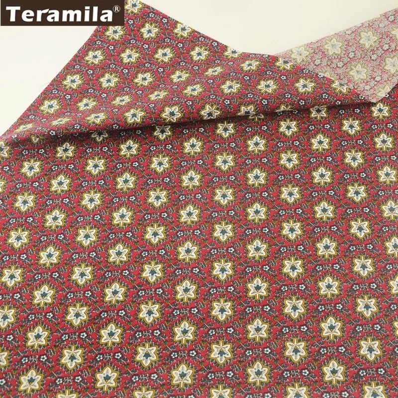 Хлопок Teramila ткань поплин мягкая красное платьес большимпринтом листья Стиль
