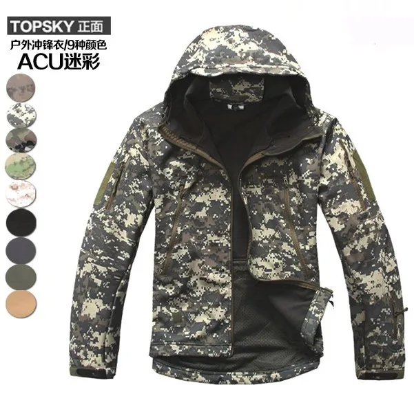 ACU camouflage Мужские зимние военные куртки с капюшоном, водонепроницаемая тактическая куртка, Мужская военная одежда, Армейский Камуфляж, мягкая оболочка, пальто, большой размер XXXL - Цвет: ACU camouflage