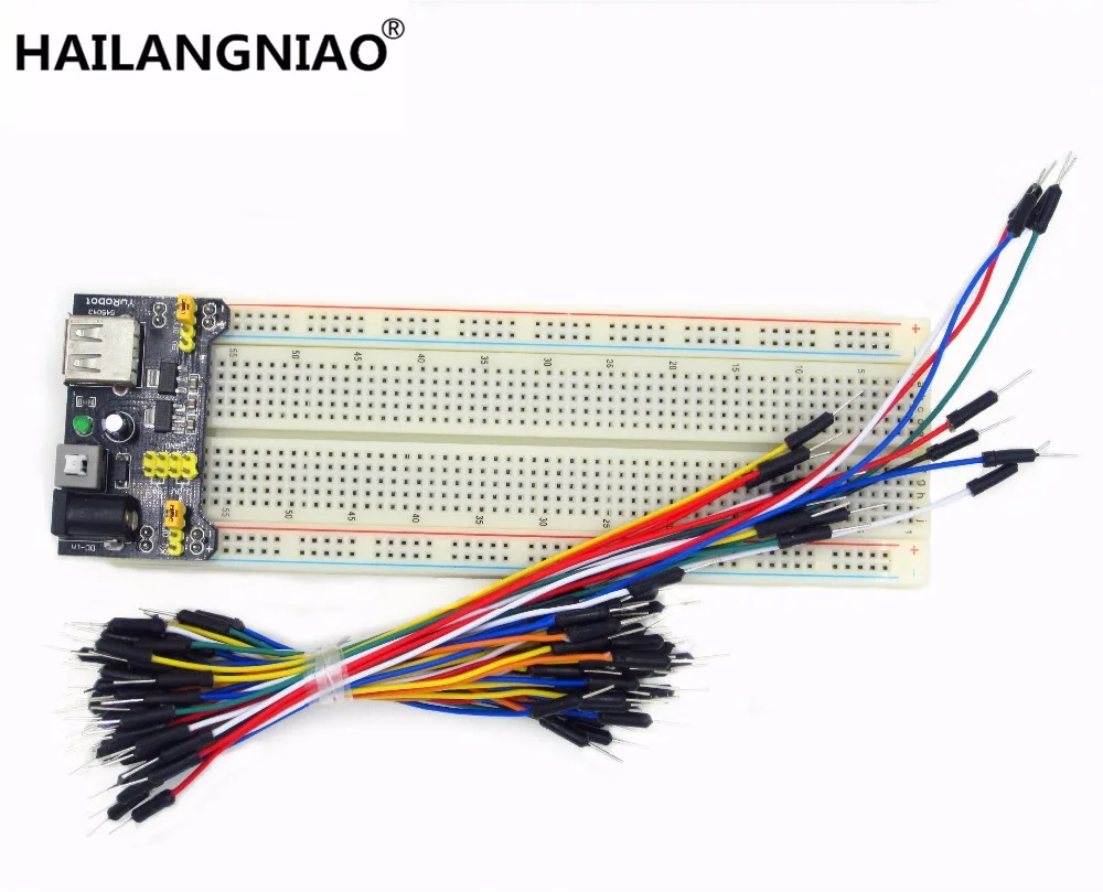 

3.3V/5V MB102 Breadboard power module+MB-102 830 points Solderless Prototype Bread board kit +65 Flexible jumper wires