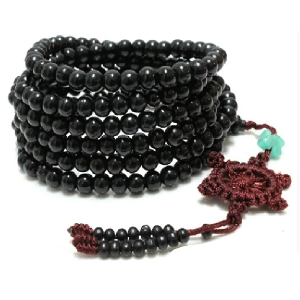 

216pcs Black Tibetan Buddhist Prayer Beads Necklace Buddha Mala Sandalwood Knot Wrist Cuff Bracelet Bangle DIY Jewelry 6mm