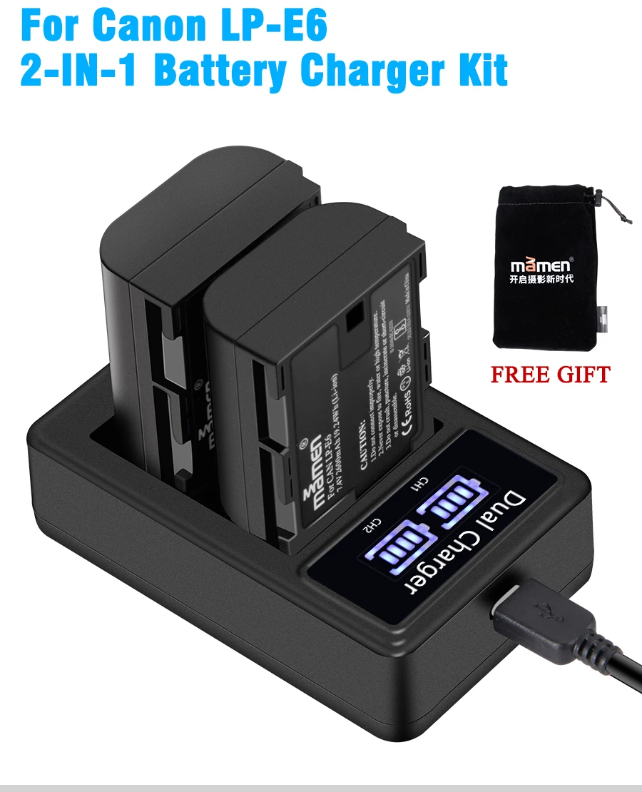 2600 мАч LP E6 LP-E6 LPE6 батарея для цифровой камеры+ USB lcd двойное зарядное устройство для Canon Mark II Mark III 6D 7D 60D 60Da 70D 80D 5DS 5D