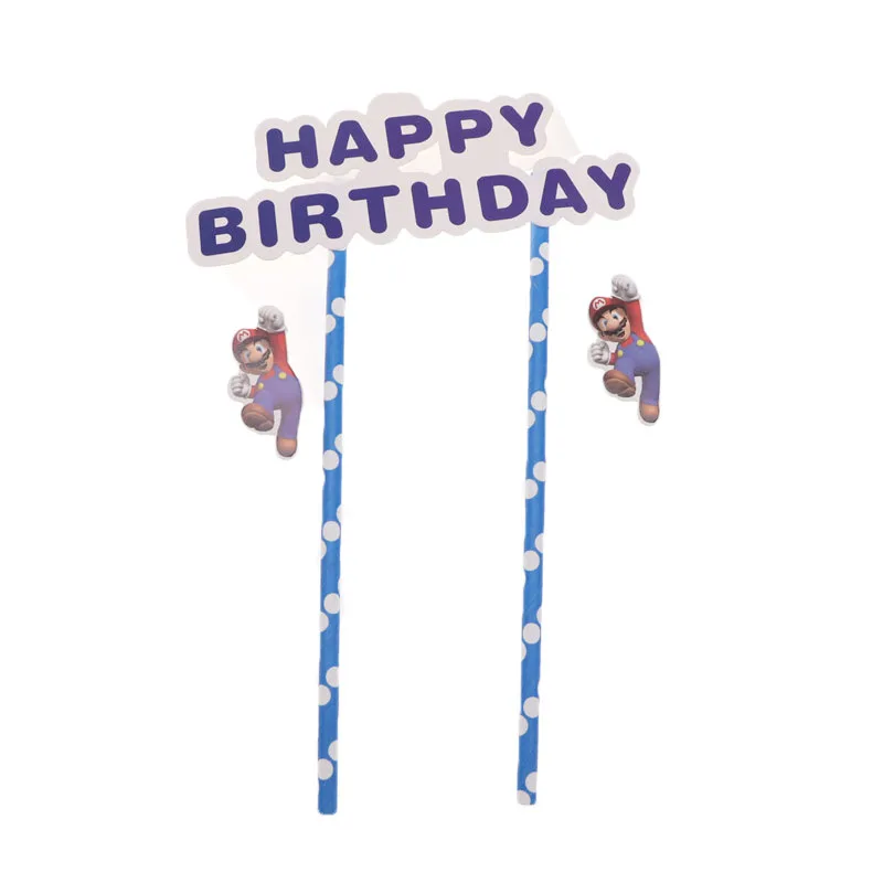cake flag Марио вечерние одноразовые столовые приборы тарелка чашка детская игрушка в ванную Свадебные счастливые предметы для украшения дня рождения домашние дети - Цвет: cake flag