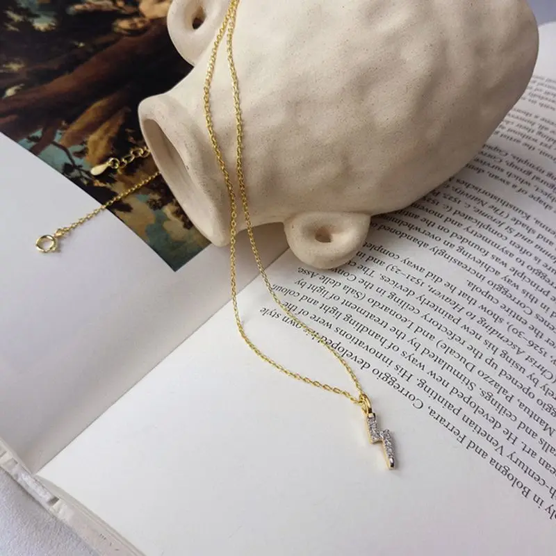 PINJEAS S925 микро инкрустированный циркон подвеска с молнией ожерелье ювелирные