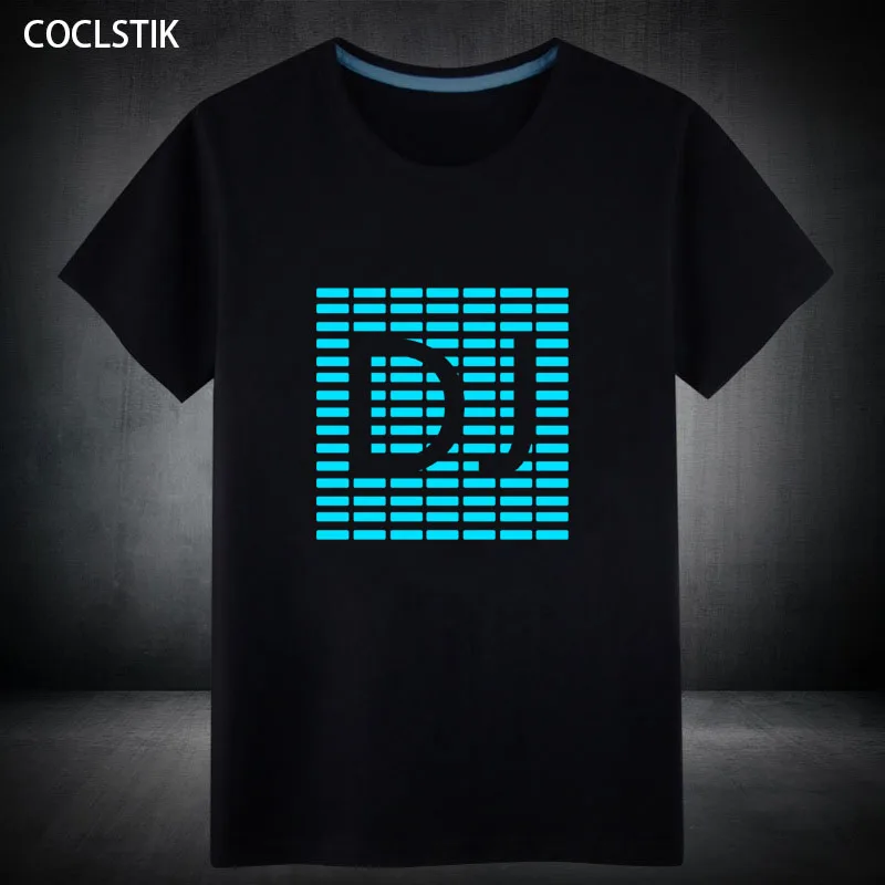 100% хлопок флуоресцентная синяя Футболка DJ с музыкой Мужская футболка круглым
