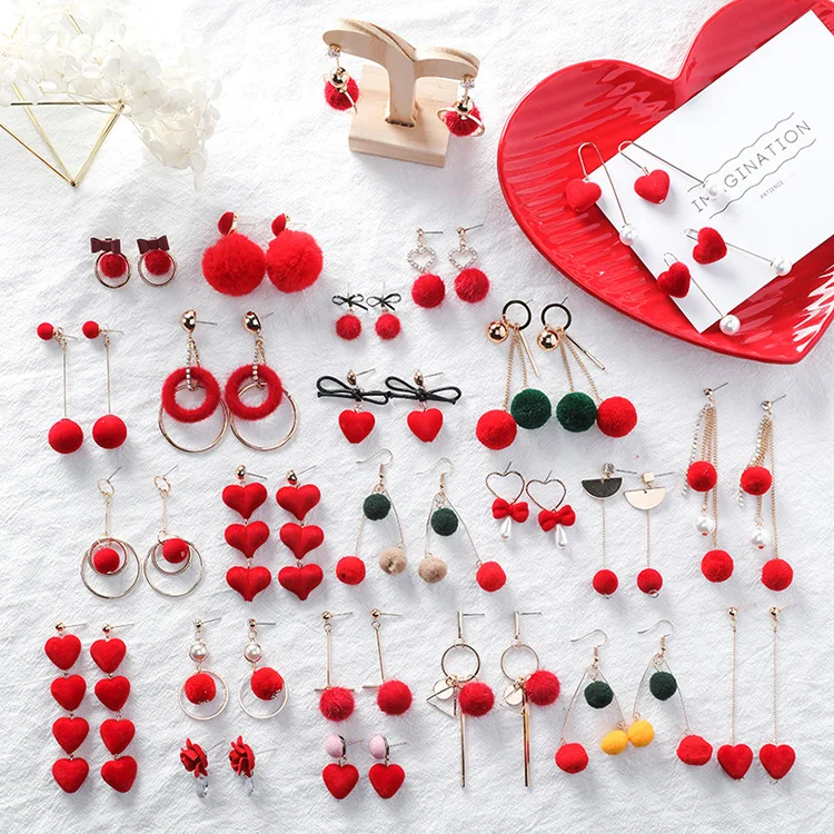 Чай из корейского красного меховым помпоном висящие Модные женские серьги с