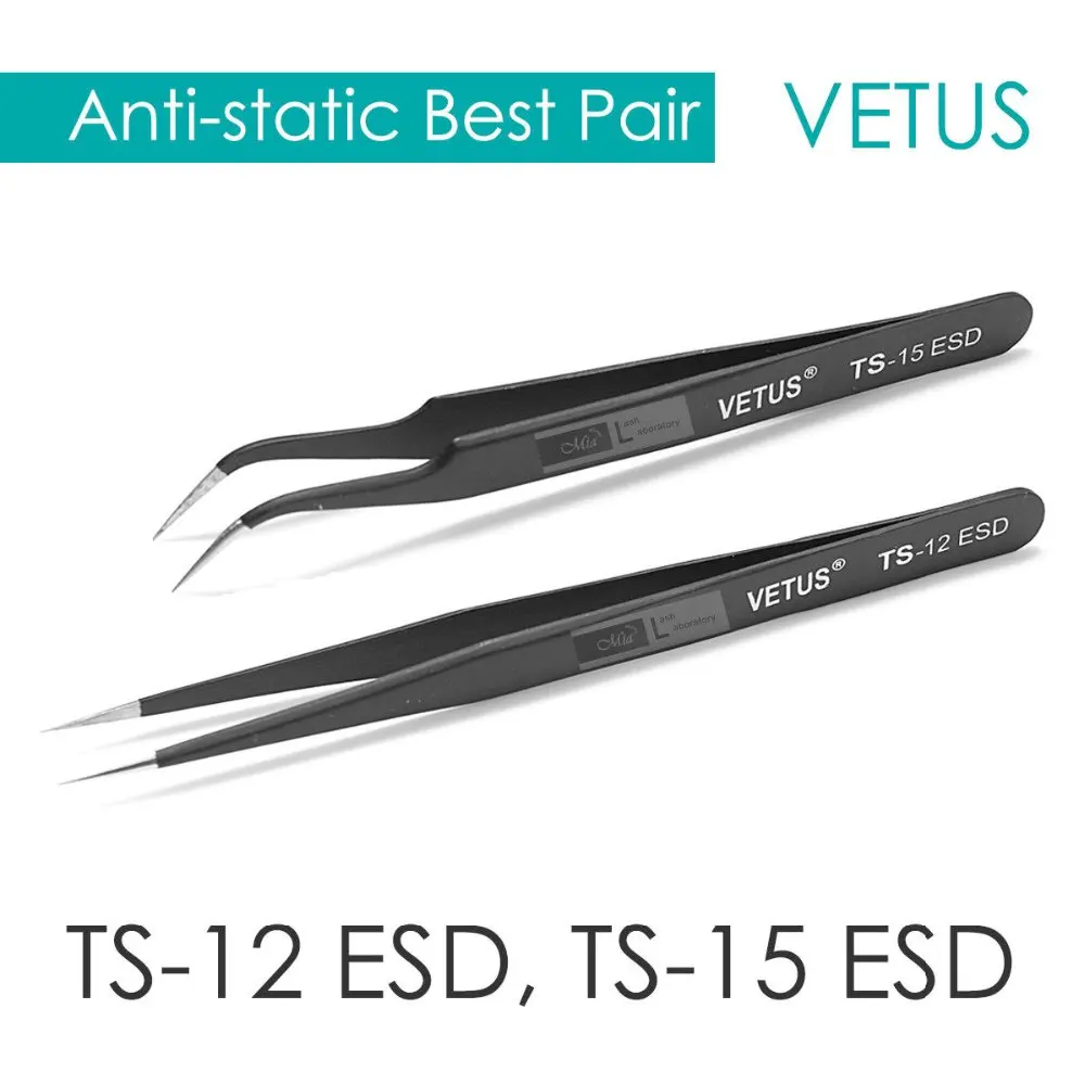 Прямые и изогнутые пинцеты для наращивания ресниц BestPair VETUS ESD12 + ESD15|extension|extension