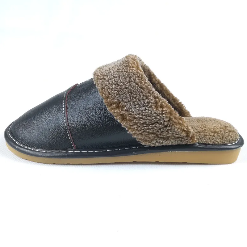 Новинка модные зимние кожаные домашние тапочки FAYUEKEY мужские домашние/напольные