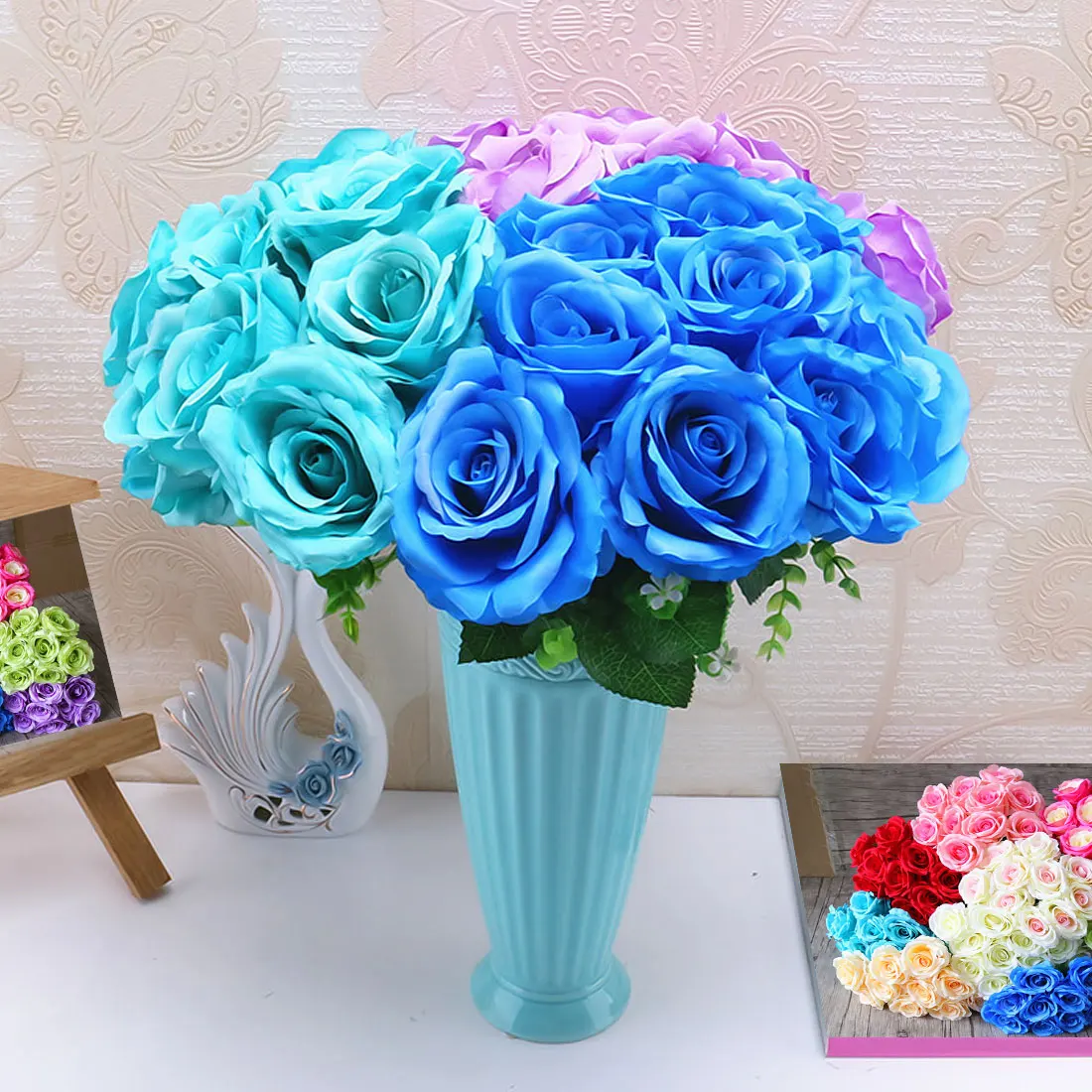 

valentine's day 10 Head French real touch silk rose flower bouquet car decoration home decoration flowers wedding decoration