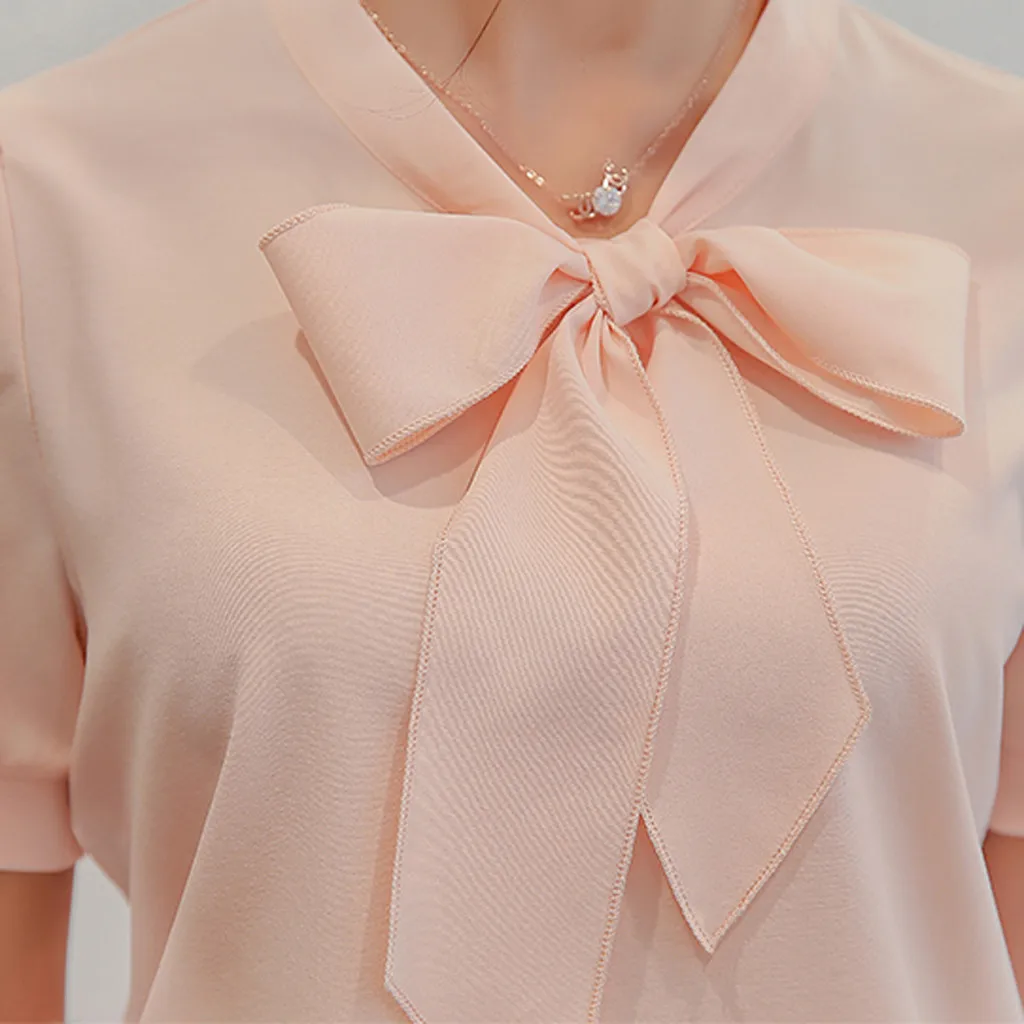 Элегантный Топ для женщин летние офисные короткий рукав сплошной цвет с