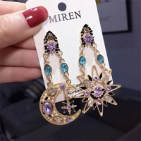 s925 silver pin earring multicolor zircon star geometric irregular eardrop female fashion jewelry accessories wholesale