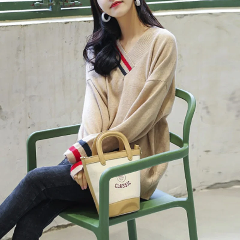 Wonder 2019 new Spring autumn sweaters women fashion sexy v-neck sweater loose batwing sleeve pullover | Женская одежда