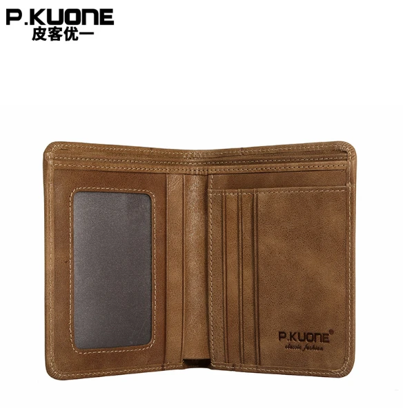 P. KUONE новый мужской короткий кошелек из натуральной кожи в винтажном стиле два