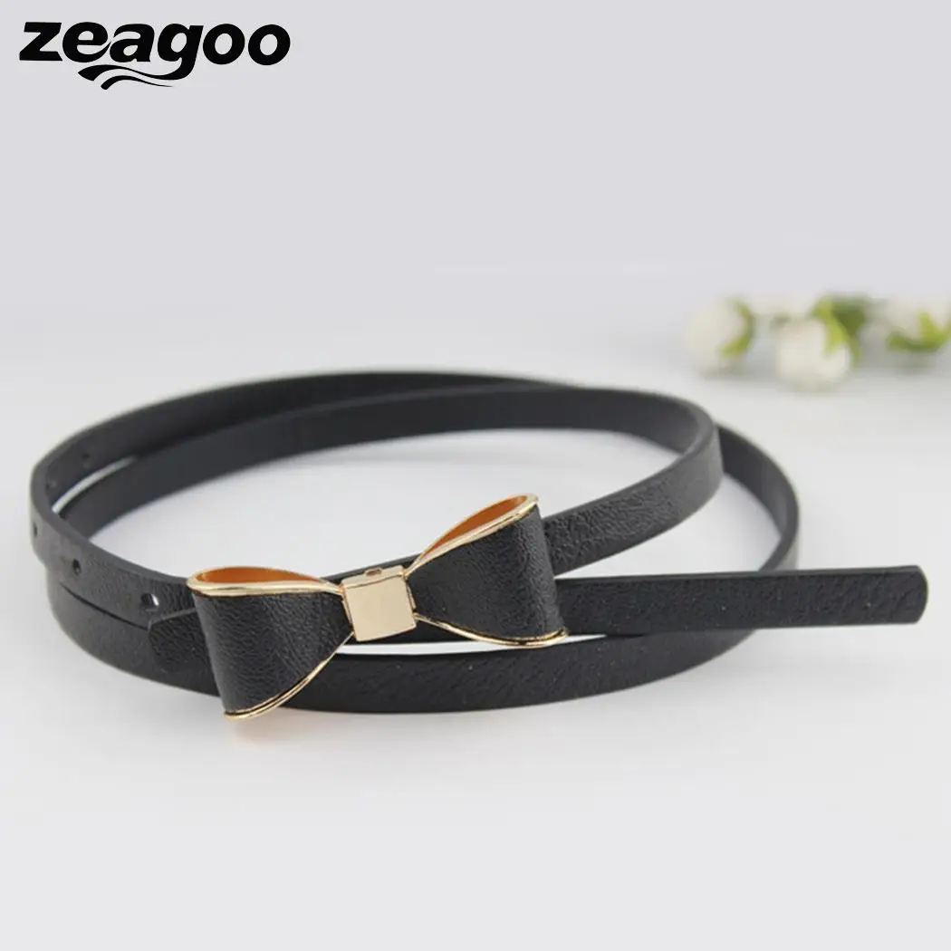 Zeagoo Мода Новый Одежда высшего качества с бантом узкие кожаные тонкий пояс на