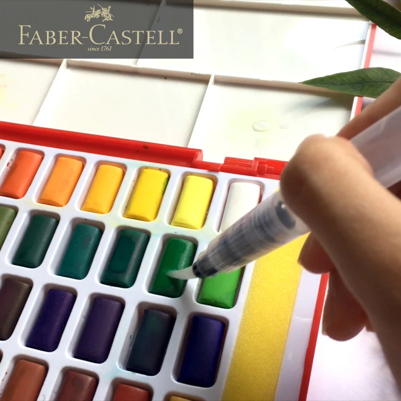 

Faber-Castell 24/36/48Color Solid Watercolor Paint Box With Paintbrush Bright Color Portable Watercolor Pigment Art Supplies