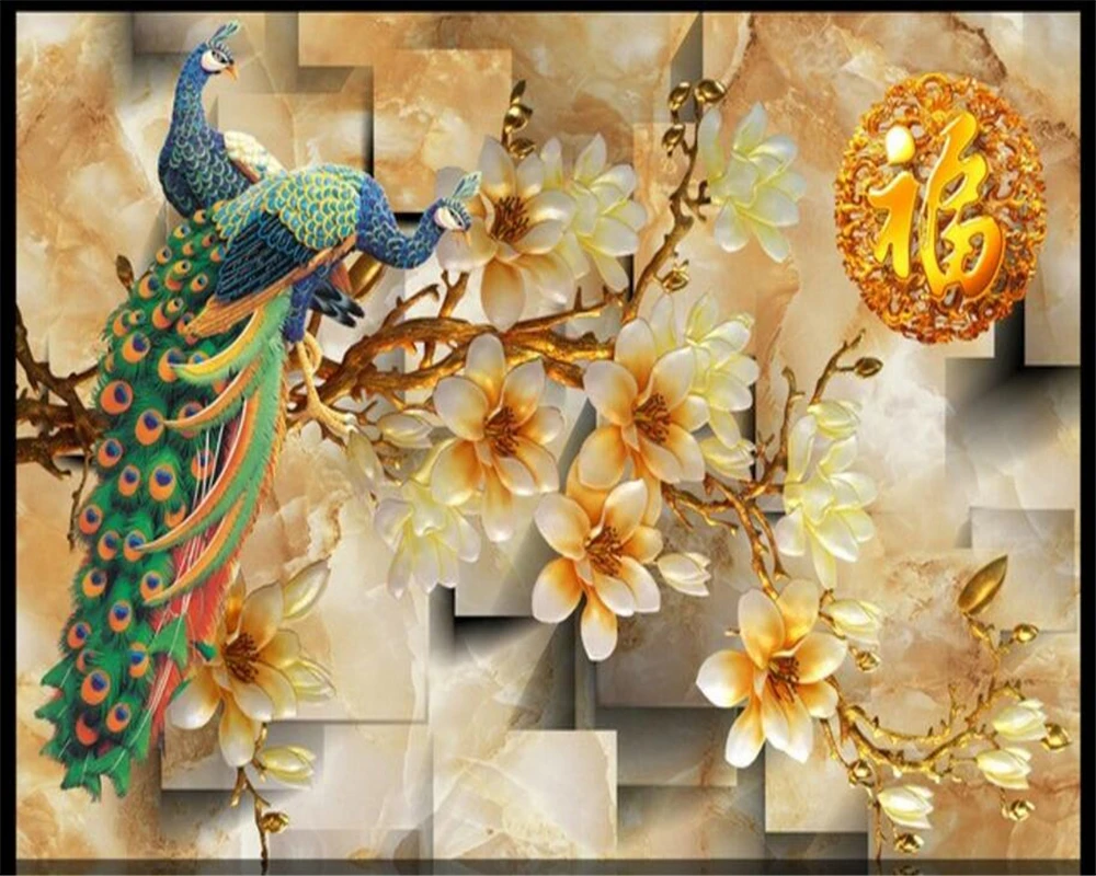 3D обои для гостиной с изображением магнолии павлина ТВ настенные