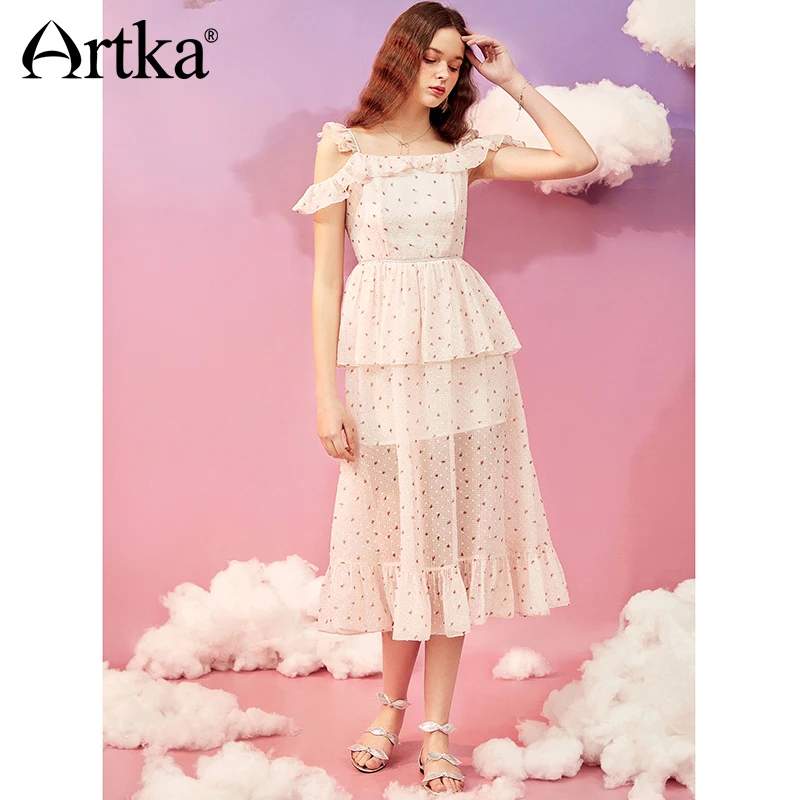 Жаккардовое шифоновое платье ARTKA без бретелек с высокой талией и коротким