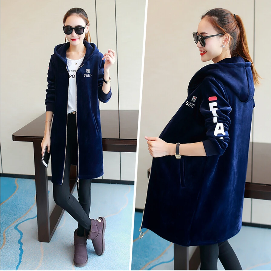 

2017 new autumn and winter with loose cashmere Hoodie dress Korean long coat in winter