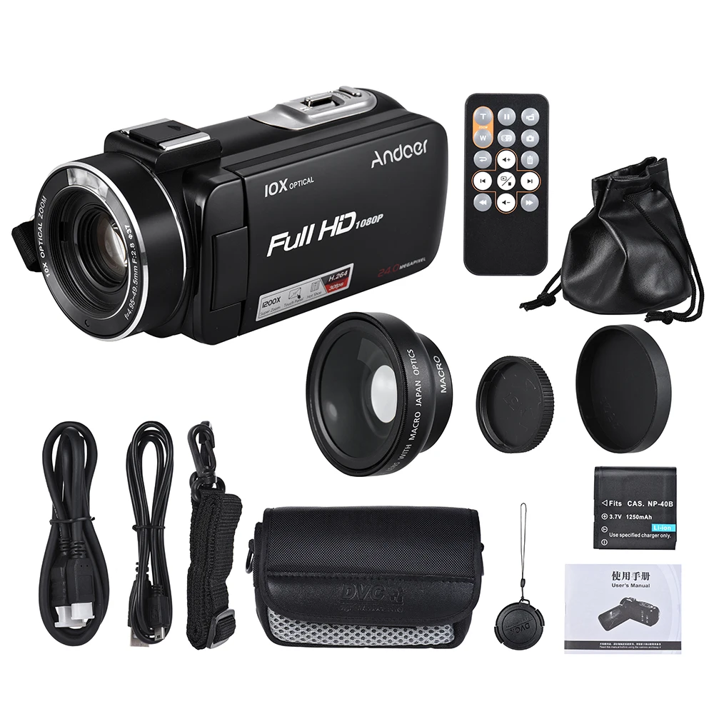 Цифровая видеокамера Andoer 1080P Full HD 24MP 10X оптический зум с 3 дюймовым ЖК экраном и