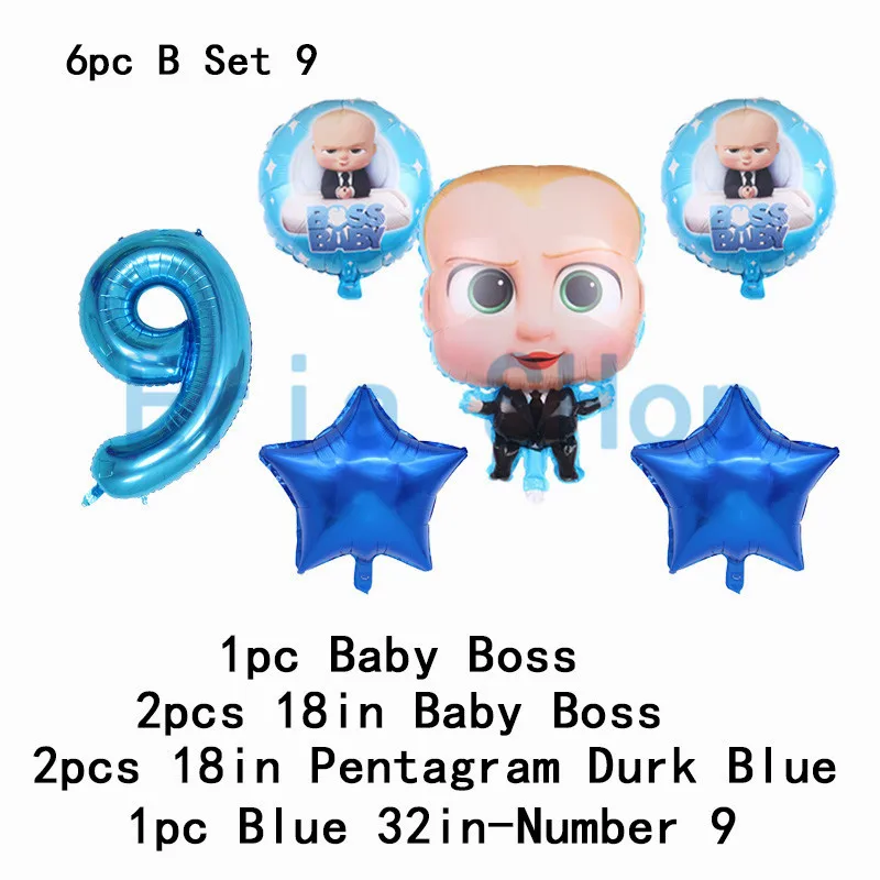 Boss baby на 1-й День Рождения Декоративные столовые принадлежности кружки, тарелки, салфетки 32 дюйма большие воздушные гелиевые шары с цифрами для душа - Цвет: 6pc Baby Start 9