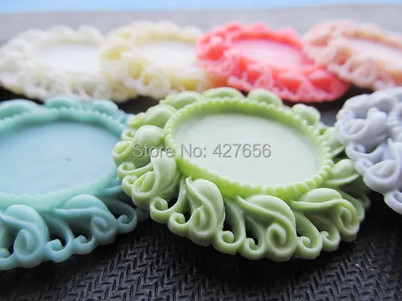 50pcs Round Flatback (19 Colors) Resin Flower Frame Charm Finding Filigree Border Base Setting Tray for 25mm Cabochon/ Cameo | Украшения и