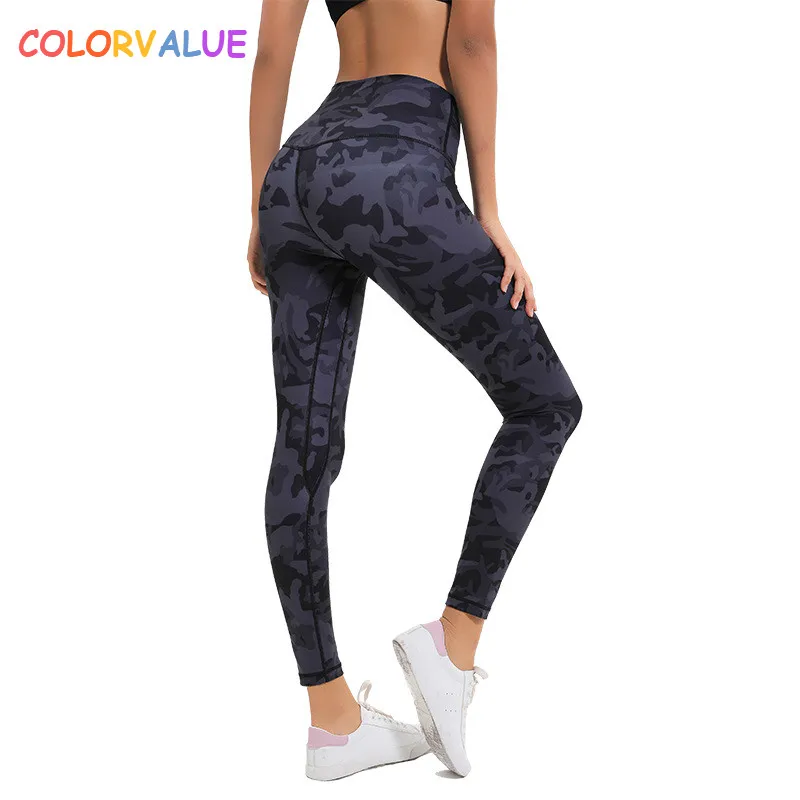 Colorvalue мягкой принтованной Фитнес, для спортивного зала, леггинсы, Для женщин 4 канальный высокие эластичные, для занятий спортом, йогой, леггинсы squatproof тренировочные брюки спортивные колготки