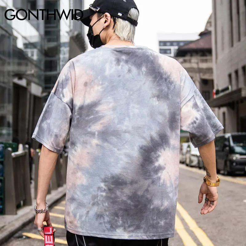 GONTHWID граффити с принтом смайлика Tie Dye футболки для повседневной носки Для мужчин