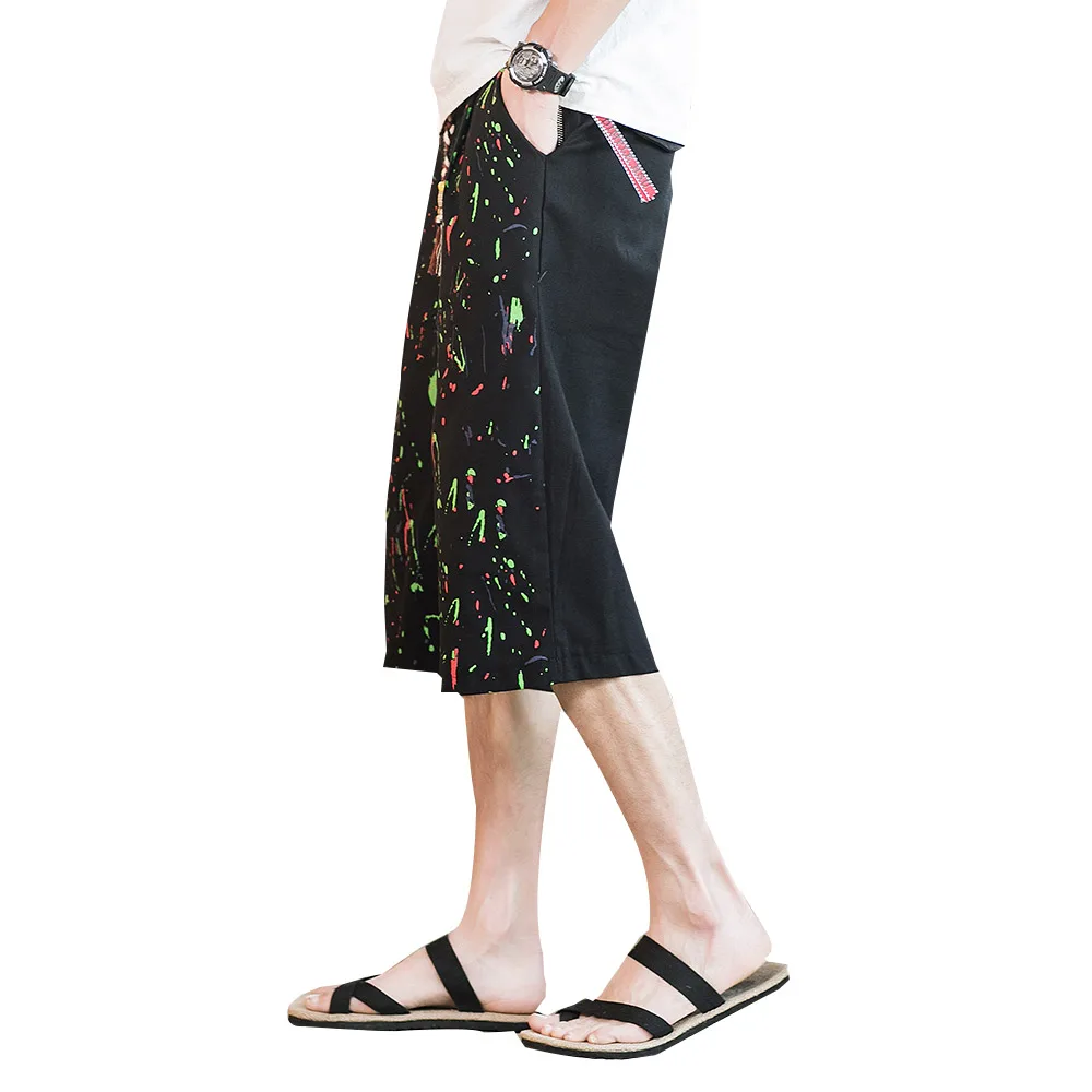 

Loldeal Summer New Chinese Style Pigment Printing Loose Trend Casual Men's Shorts Cropped Trousers