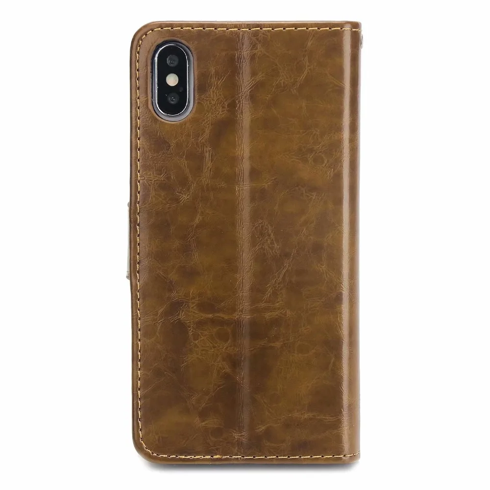 Масло воск мягкий кожаный чехол для iphone x Чехол роскошный флип бумажник случаях
