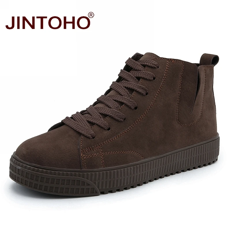 Зимняя мужская обувь JINTOHO модные коричневые кожаные ботинки для мужчин