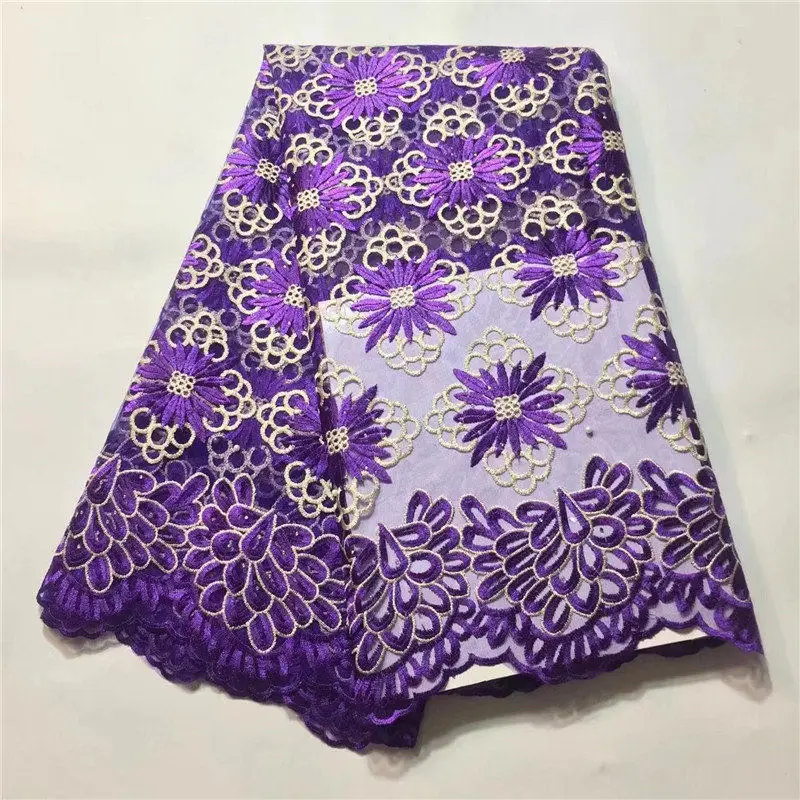 Фиолетовый африканский тюль Вышивка Кружево Ткань топ Класс дешевые оптовая