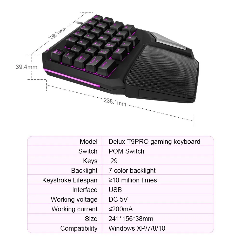 

Programmable Keys Delux T9 Pro keypad Single Handed Game keyboard one hand Ergonomic Gaming Keypad For PUBG gun PC Laptop