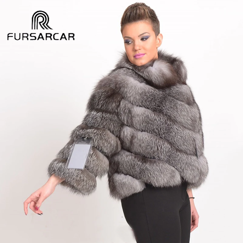 Женская Шуба из меха лисы FURSARCAR короткая зимняя шуба натурального с меховым