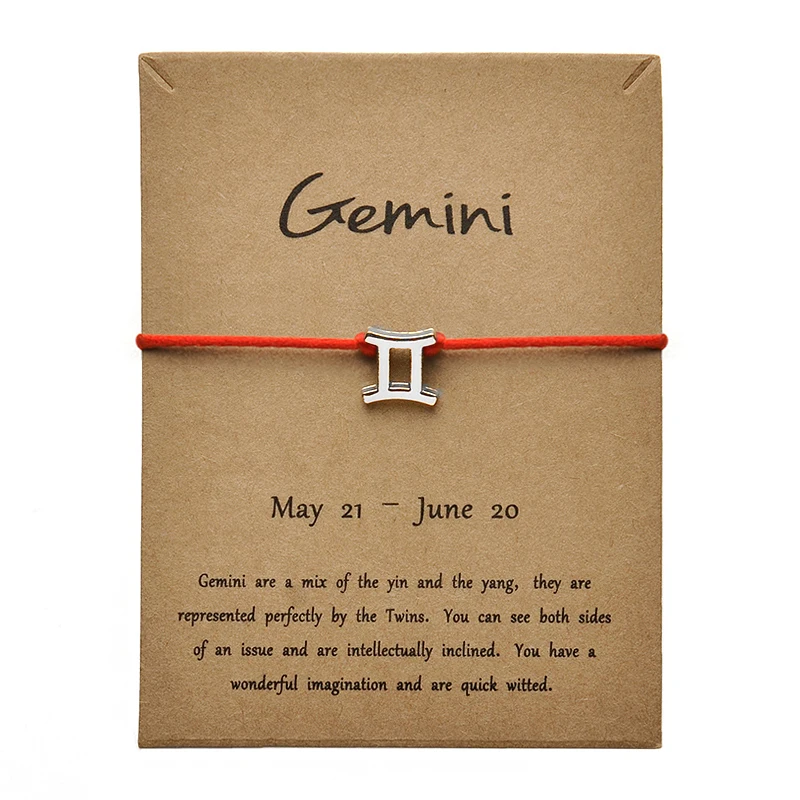 RED Silver Gemini Красные цвета золотые карты модные ювелирные изделия 12 созвездия зодиака тканый браслет браслеты для женщин - Окраска металла: RED Silver Gemini